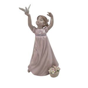 Nadal Figurine 2759 Girl And Dove Valencia Spain Porcelain Child Bird Pink Dress